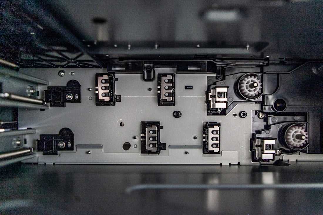 the inside of a server with many wires