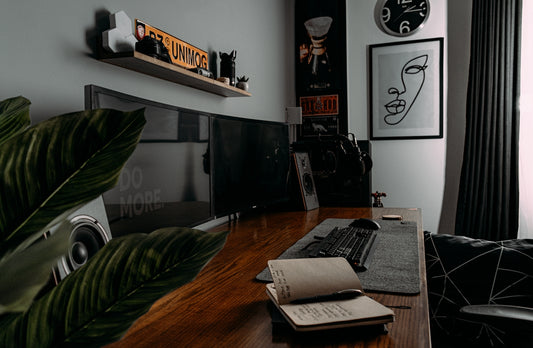 a living room with a couch and a table