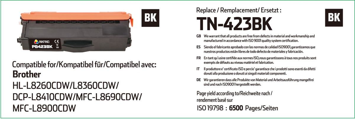 Brother TN-423BK High Capacity Black Toner Cartridge Compatible