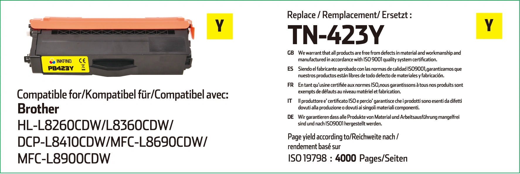 Compatible Brother TN-423Y Yellow Toner