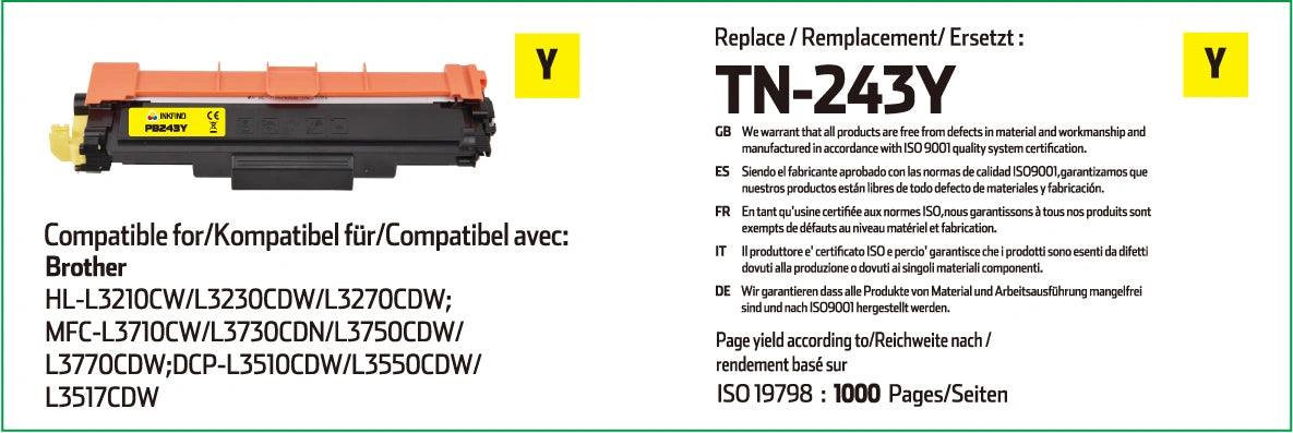 Brother TN-243Y Yellow Toner Cartridge Compatible