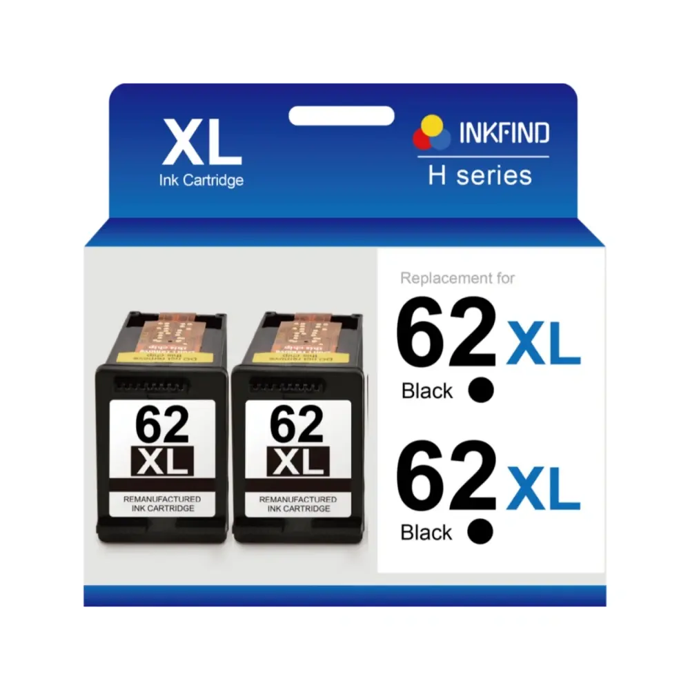 Compatible HP 62XL Black High Capacity Ink Cartridge 2-Pack (2 Black Cartridges) INKFIND