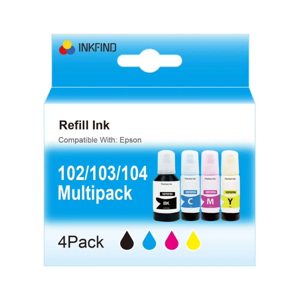 INKFIND Compatible Epson 102 4-Colour Ink Bottle Multipack (1 Black + 3 Colours) InkFind NL