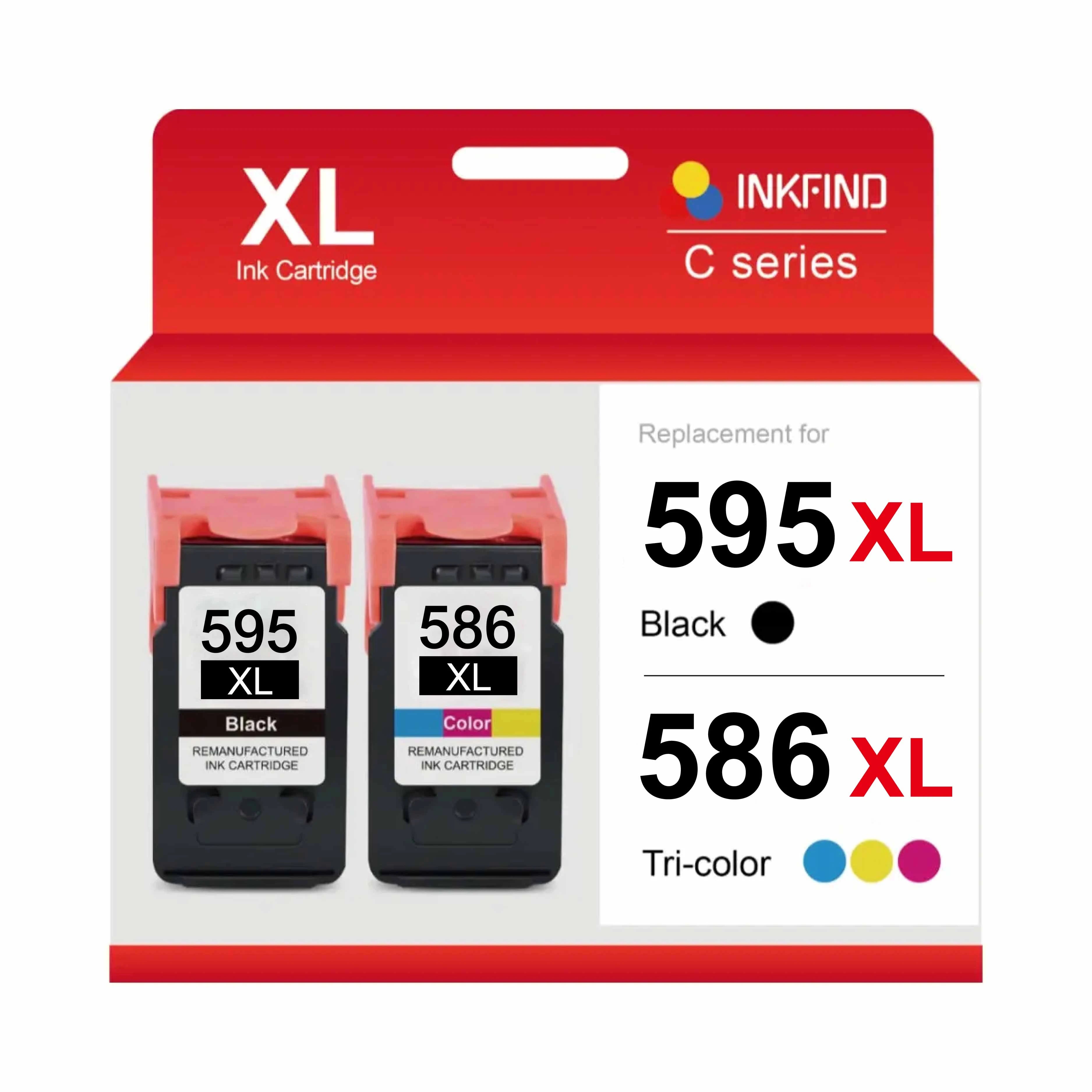 INKFIND XL-inktcartridges C-serie: zwarte 595XL en driekleurige 586XL cartridge, vervanging voor Canon PIXMA.