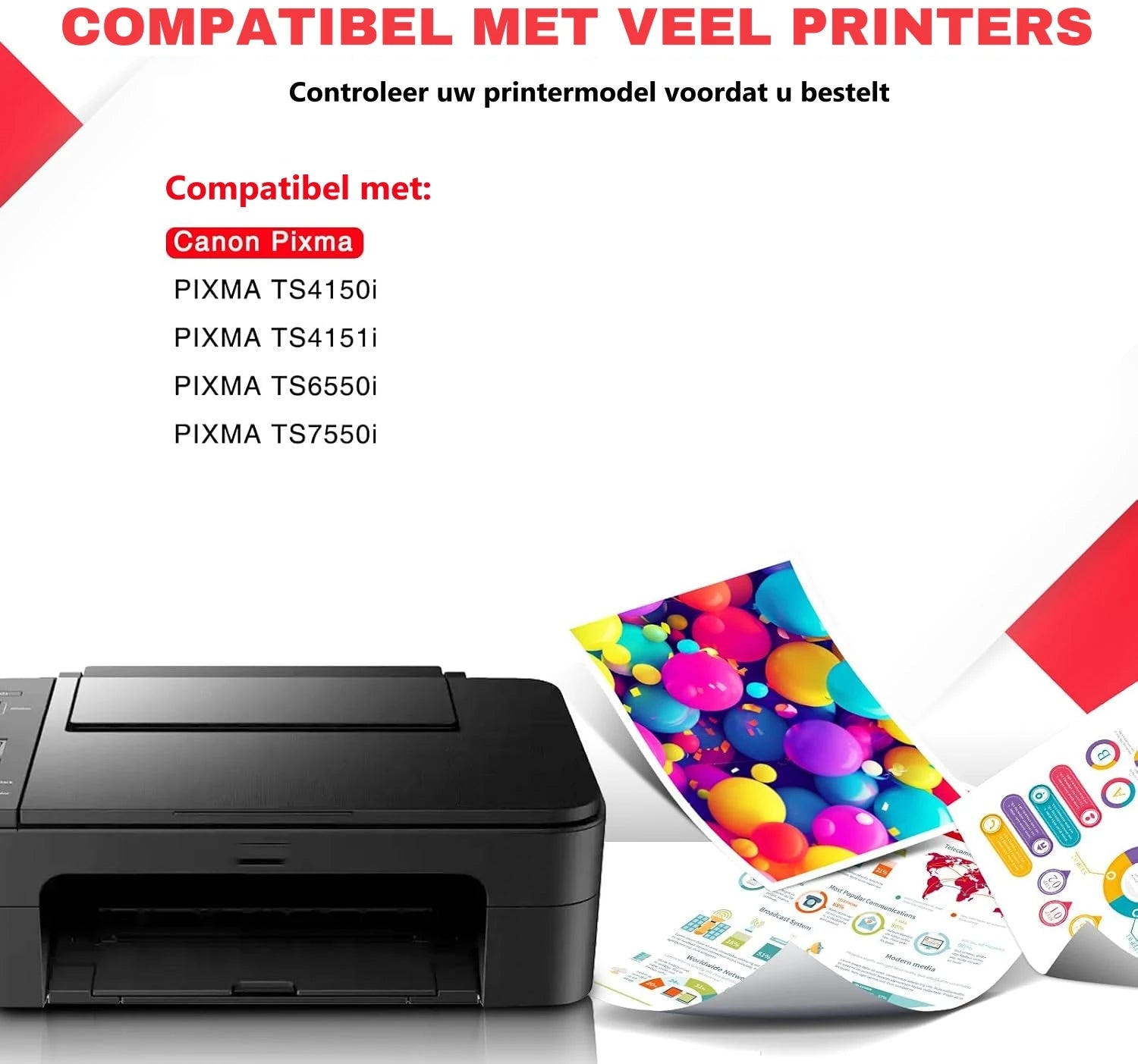 INKFIND inktcartridges compatibel met Canon PIXMA TS4150i, TS4151i, TS6550i en TS7550i — controleer uw printermodel.
